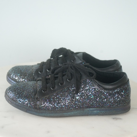 Stuart Weitzman Girls Black Glitter Heather Low Sneakers - Picture 6 of 11